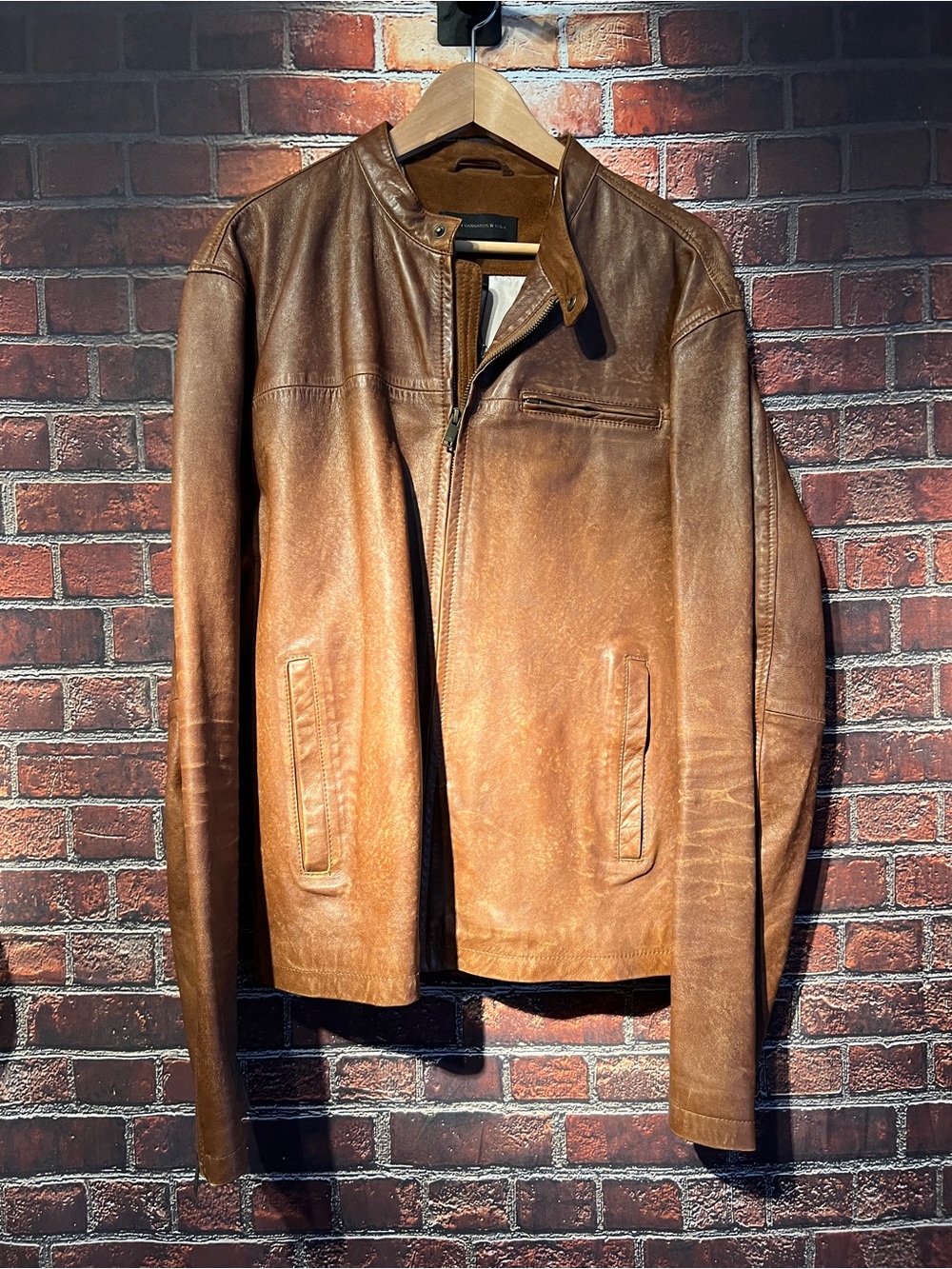 John Varvatos brown leather jacket NWT